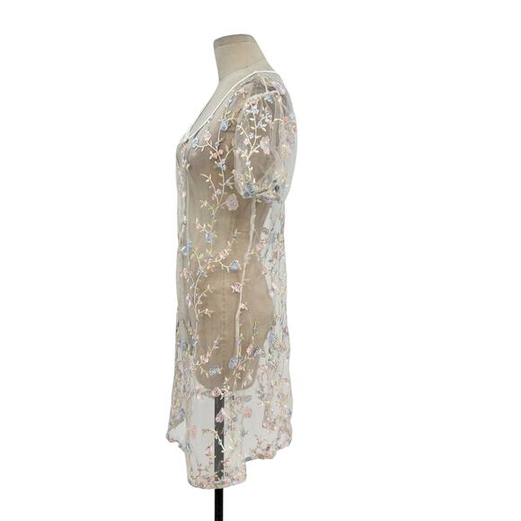 Dolls Kill Sugar Thrillz Forbidden Garden Dress Embroidered Floral Sheer Medium - Picture 6 of 10